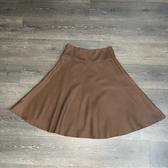 Lauren Ralph Lauren Skirt Women’s 4 Brown 100% Linen Flared Fully Lined Side Zip - Picture 1 of 5